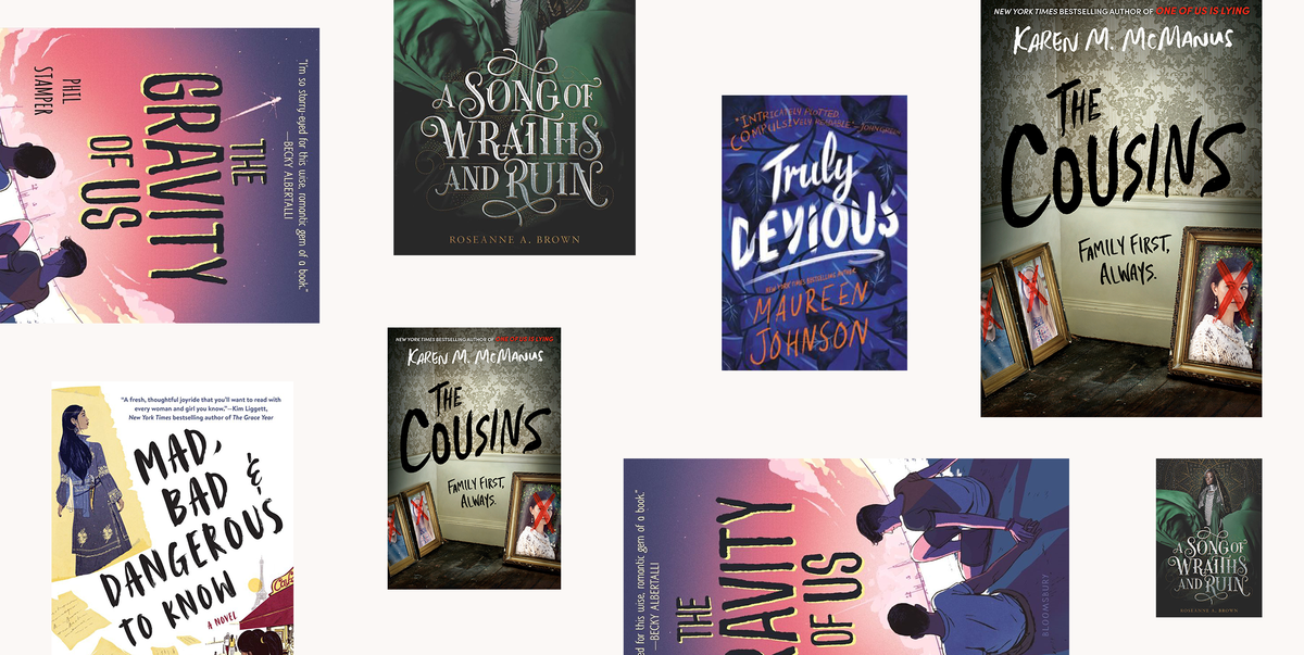 a collage of book covers the cousins, truly devious, the gravity of us, mad, bad  dangerous to know